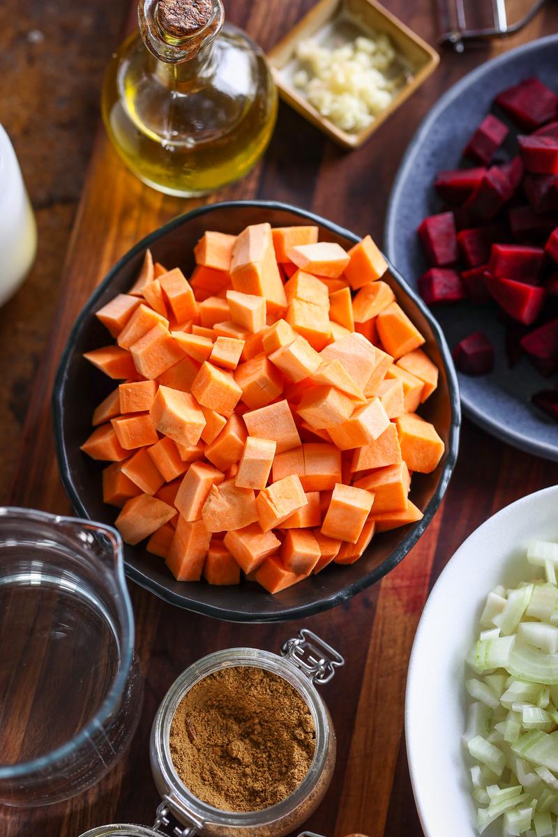 Process image of Creamy Beetroot & Sweet Potato Soup